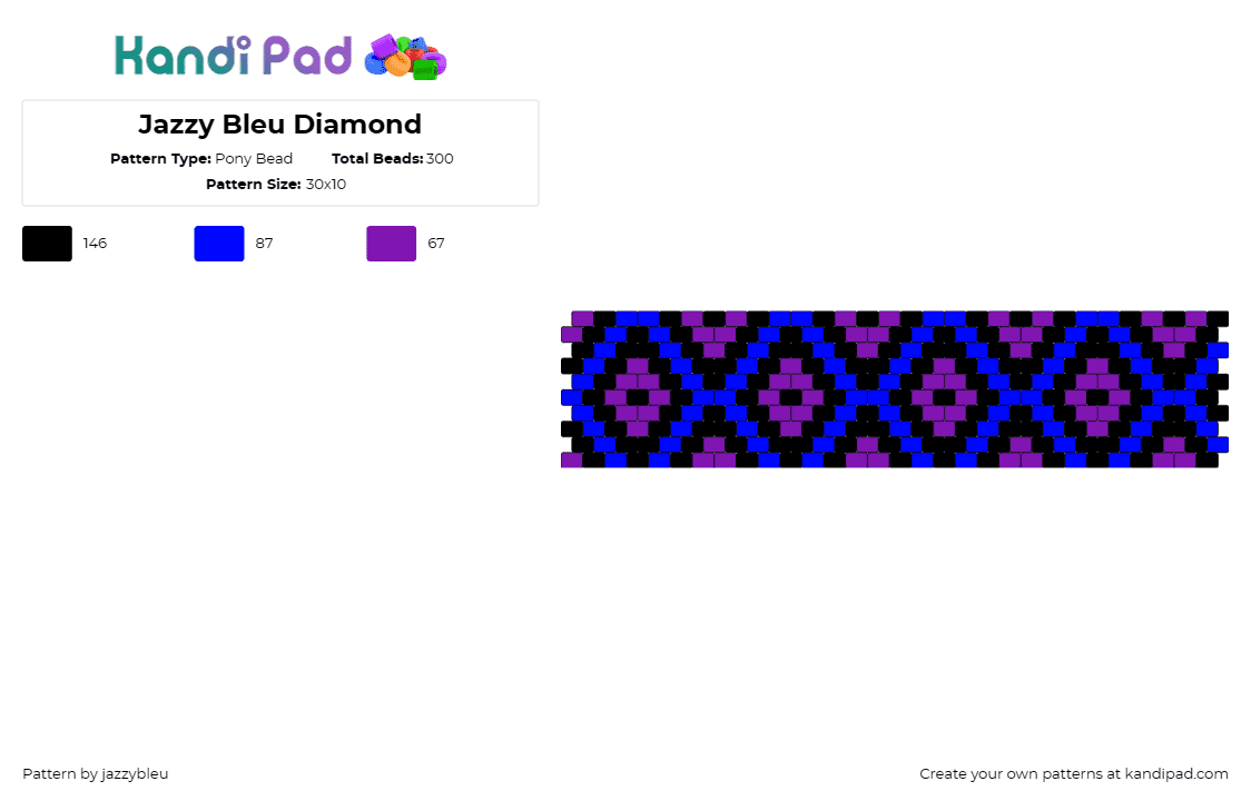 Jazzy Bleu Diamond - Pony Bead Pattern by jazzybleu on Kandi Pad - diamonds,repeating,geometric,cuff,dark,blue,purple,black