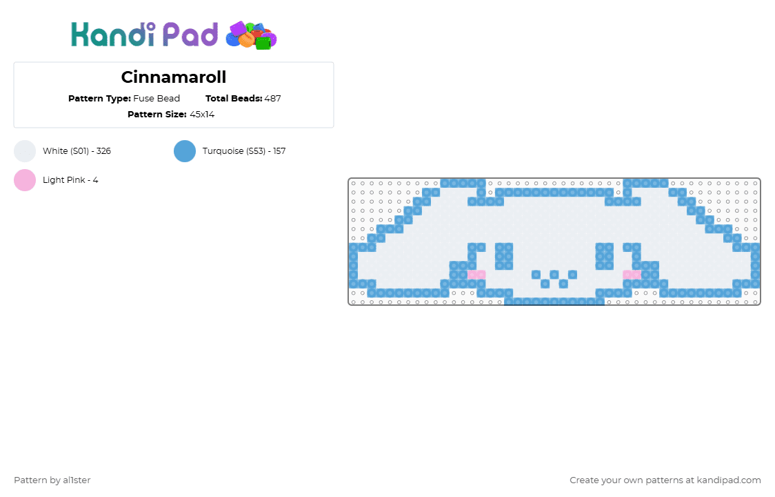 Cinnamaroll - Fuse Bead Pattern by al1ster on Kandi Pad - white,light blue,sanrio,cinnamaroll