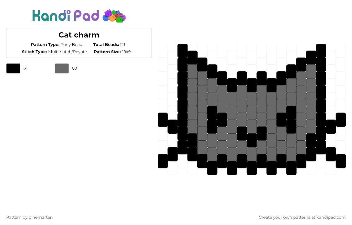 Cat charm - Pony Bead Pattern by pinemarten on Kandi Pad - black,gray,cat,charm,grey,cute