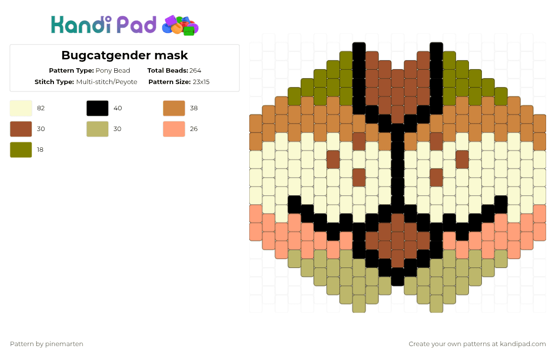 Bugcatgender mask - Pony Bead Pattern by pinemarten on Kandi Pad - orange,xenogender,mask,pride