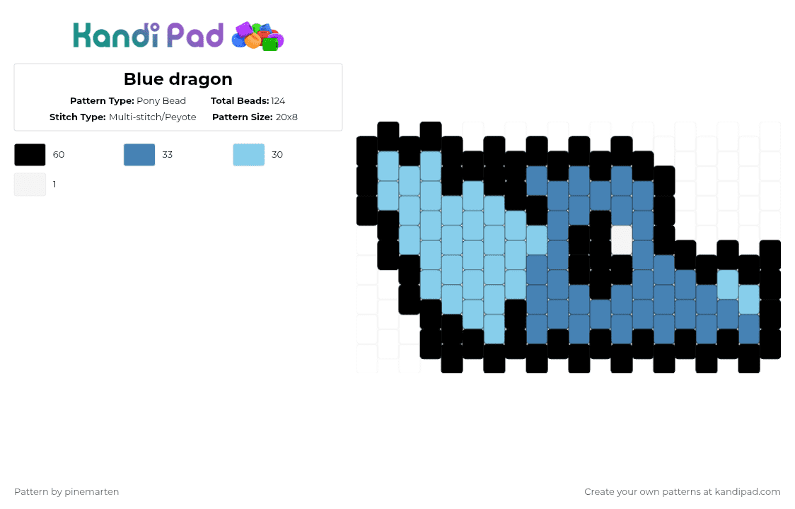 Blue dragon - Pony Bead Pattern by pinemarten on Kandi Pad - blue,light blue,dragon