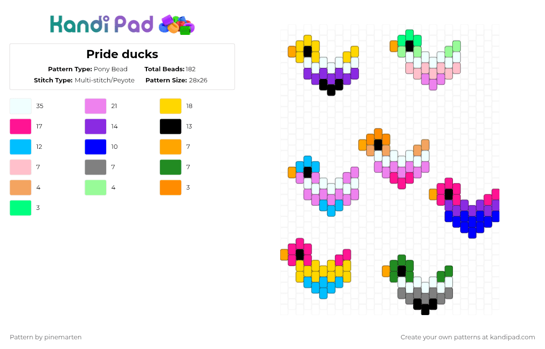 Pride ducks - Pony Bead Pattern by pinemarten on Kandi Pad - pink,yellow,purple,pride,duck,cute