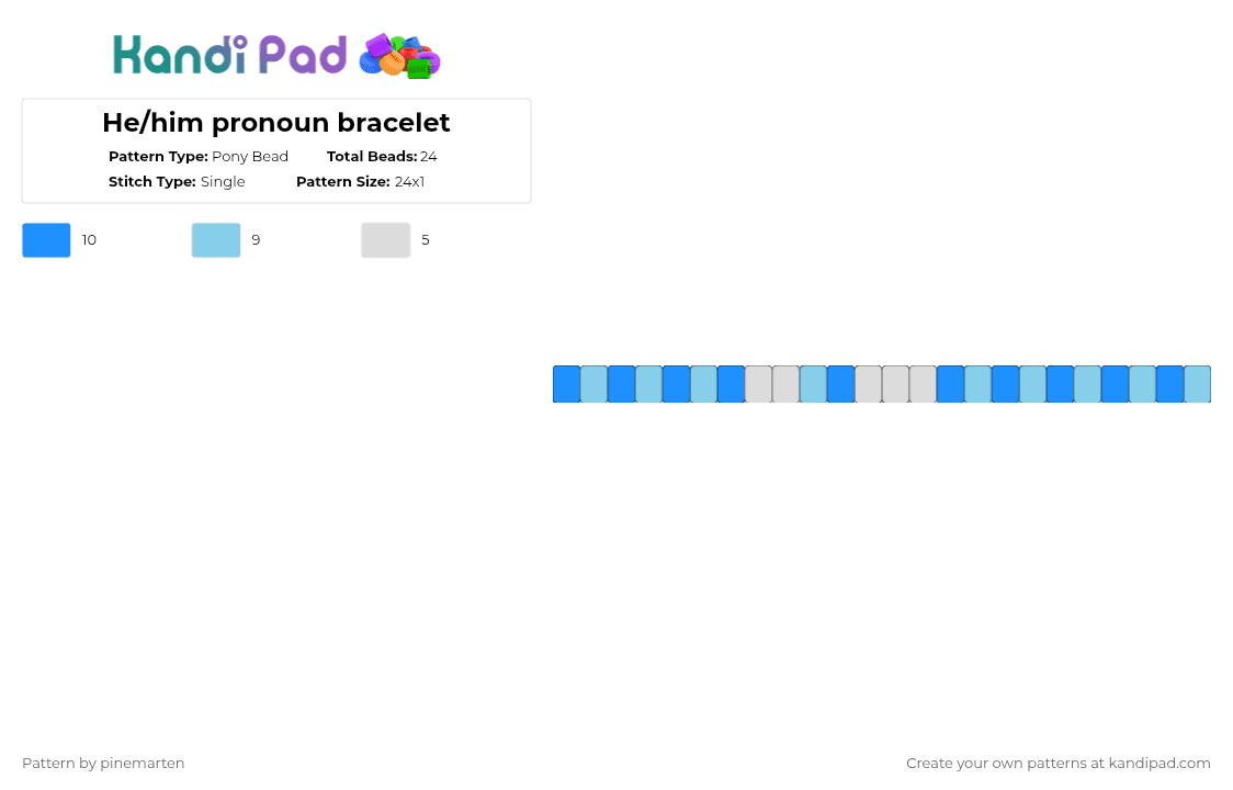 He/him pronoun bracelet - Pony Bead Pattern by pinemarten on Kandi Pad - light blue,pride,pronouns,hehim