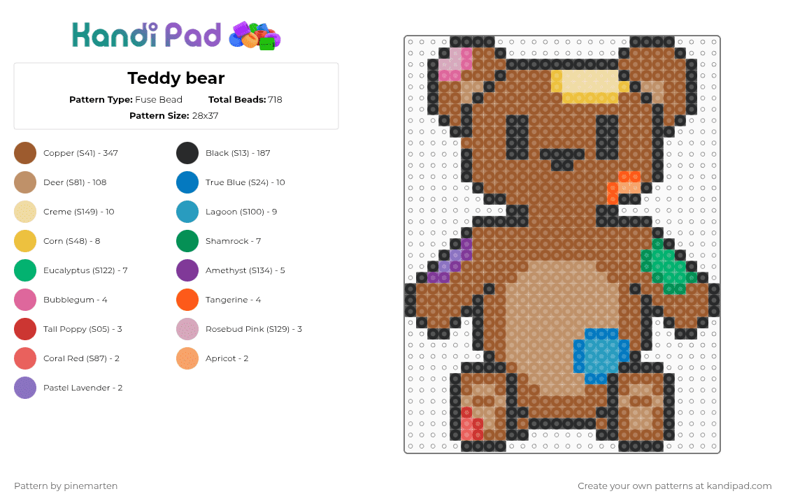 Teddy bear - Fuse Bead Pattern by pinemarten on Kandi Pad - tan