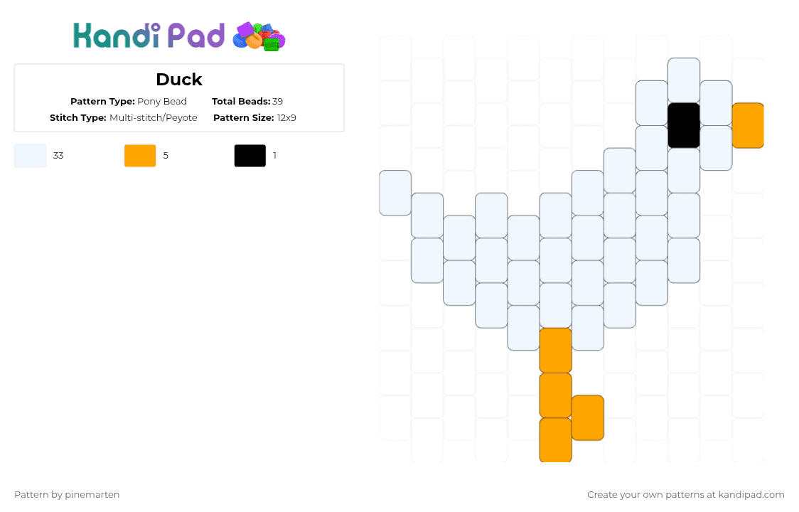 Duck - Pony Bead Pattern by pinemarten on Kandi Pad - white,duck