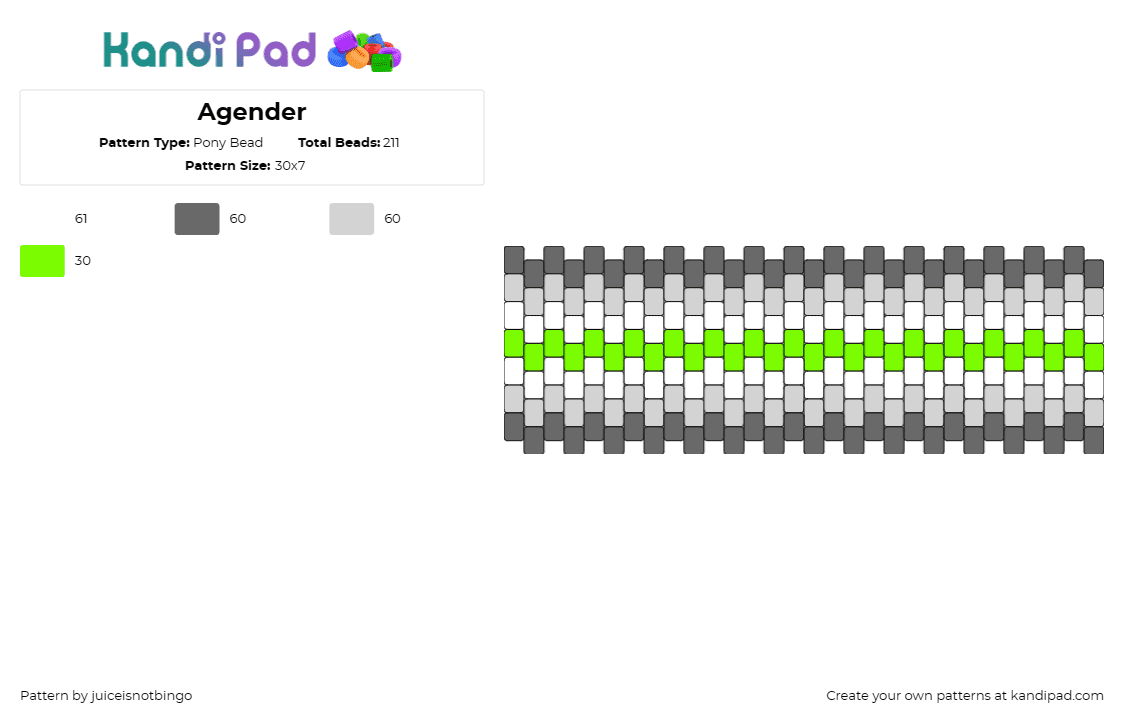 Agender - Pony Bead Pattern by juiceisnotbingo on Kandi Pad - agender,pride,cuff