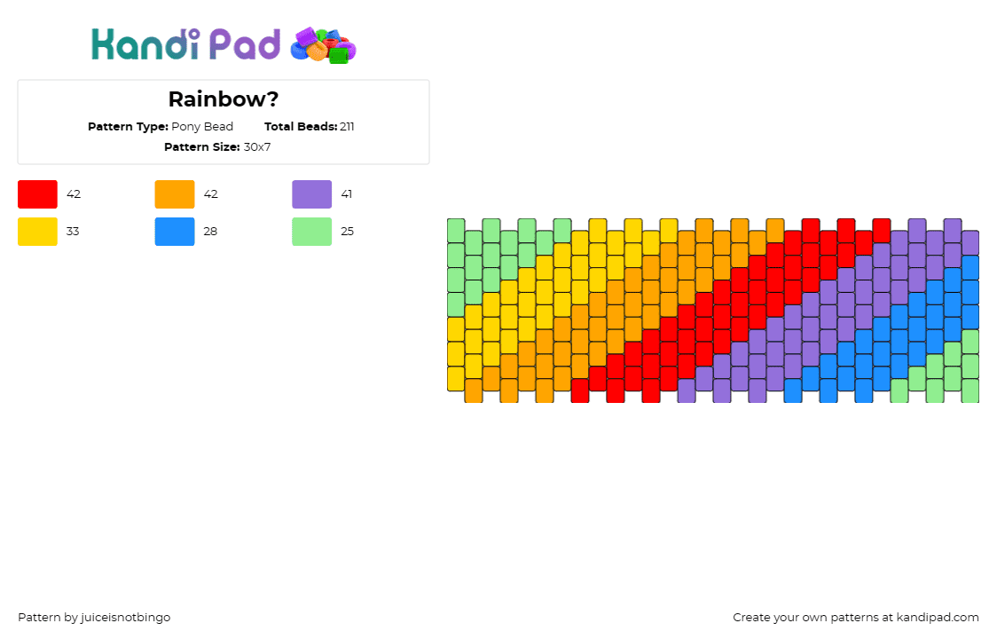 Rainbow? - Pony Bead Pattern by juiceisnotbingo on Kandi Pad - stripes,rainbow,cuff,gradient,colorful,vibrant,spectrum,fashion,cheerful