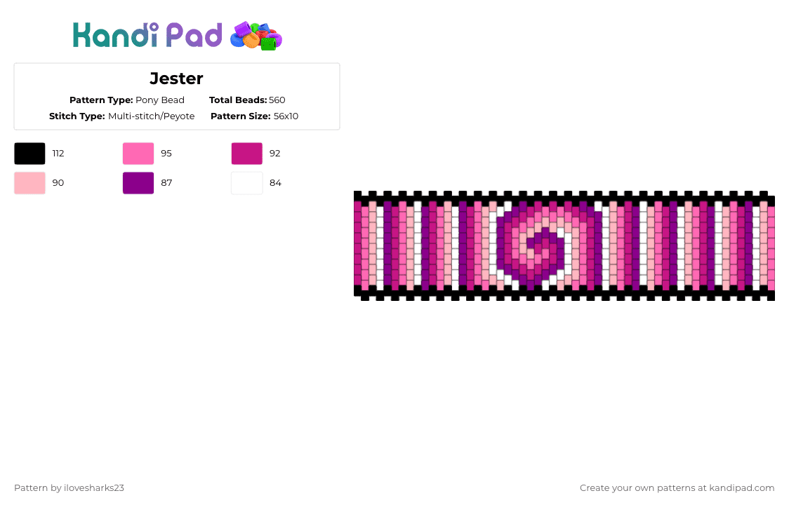 Jester - Pony Bead Pattern by ilovesharks23 on Kandi Pad - pink