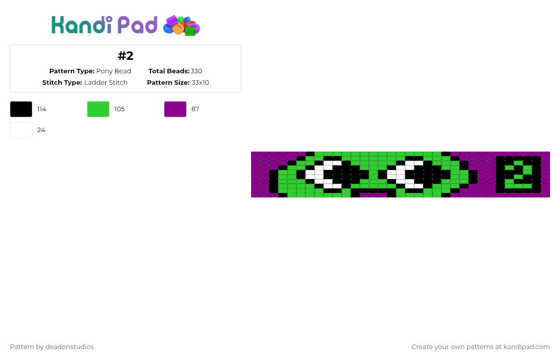 #2 - Pony Bead Pattern by deadonstudios on Kandi Pad - pink,green,tpot,xfohv,2,the power of two