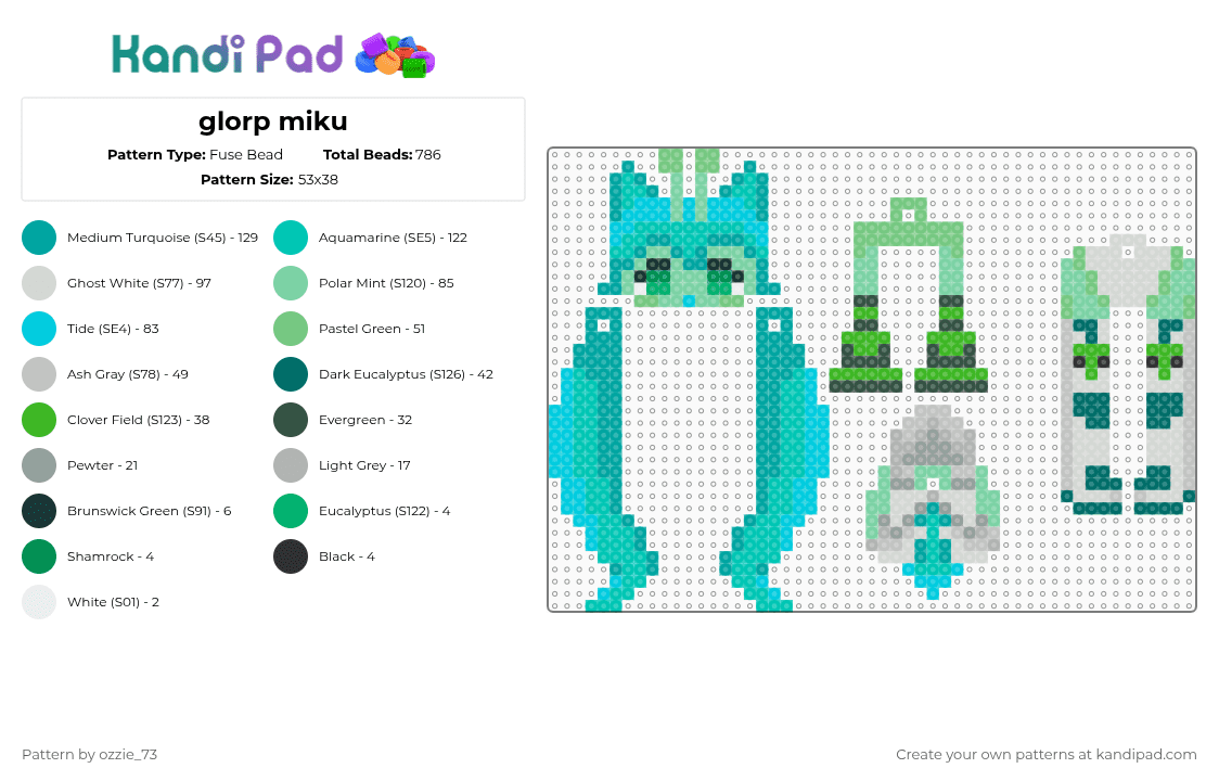 glorp miku dangle! - Fuse Bead Pattern by ozzie_73 on Kandi Pad - teal,miku,hatsune miku,vocaloid,teto,anime,kawaii,keychain