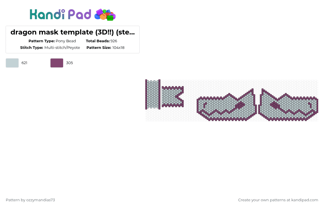 dragon mask template (3D!!) (steal this and I will reign terror upon your children\'s children) - Pony Bead Pattern by ozzie_73 on Kandi Pad - pink,white,dragon,template,3d,furry,fursona,otherkin,mask,fantasy