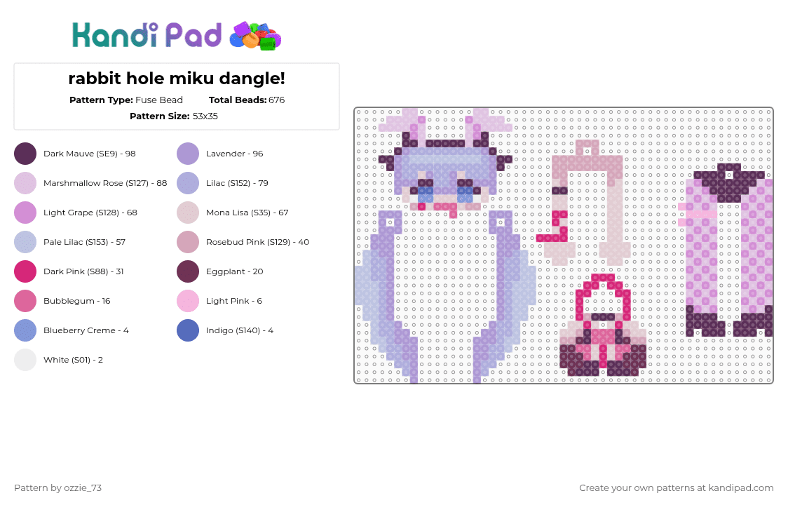 rabbit hole miku dangle! - Fuse Bead Pattern by ozzie_73 on Kandi Pad - pink,miku,hatsune miku,vocaloid,teto,music,keychain,anime,kawaii