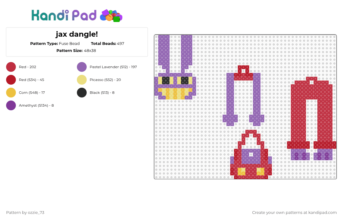jax dangle! - Fuse Bead Pattern by ozzie_73 on Kandi Pad - pink,red,keychain,amazing digital circus,tadc,jax,cute