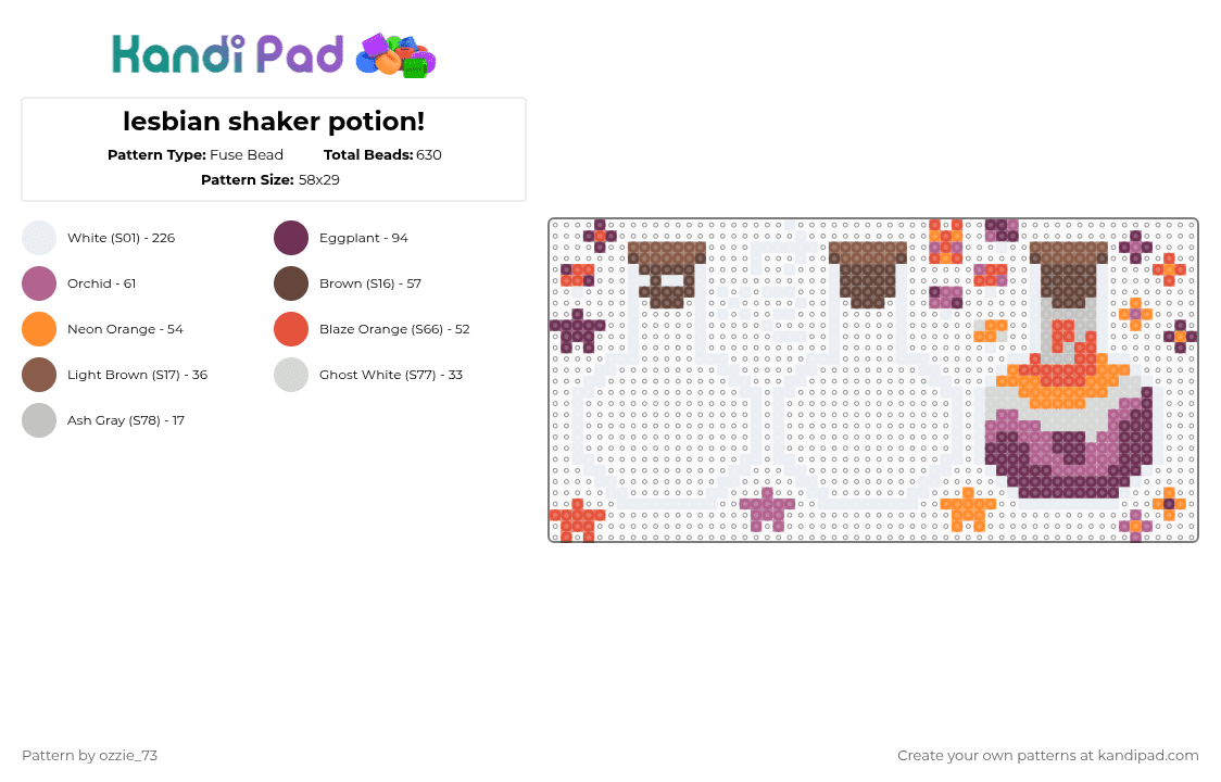 lesbian shaker potion! - Fuse Bead Pattern by ozzie_73 on Kandi Pad - white,brown,pink