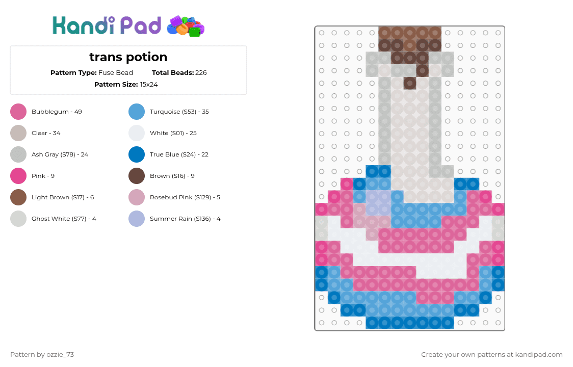 trans potion - Fuse Bead Pattern by ozzie_73 on Kandi Pad - beige,pink,light blue,transgender,trans,pride,potion