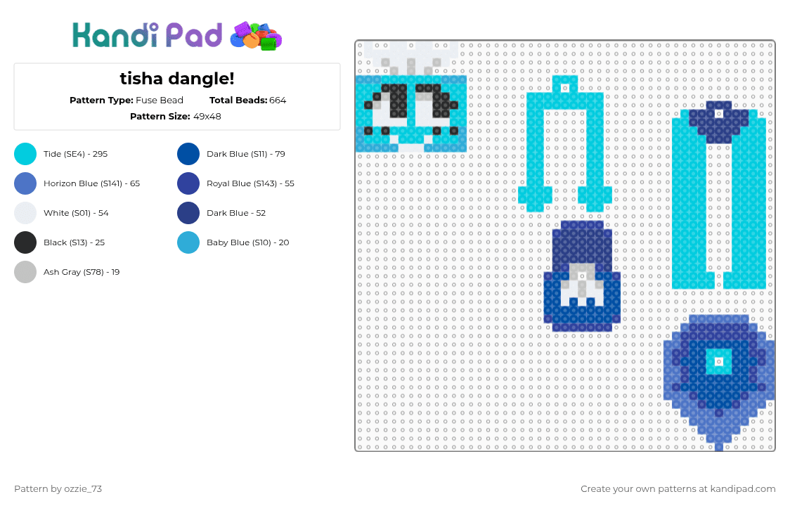 tisha dangle! - Fuse Bead Pattern by ozzie_73 on Kandi Pad - light blue,blue,tisha,dandys world,roblox,video game,character,keychain