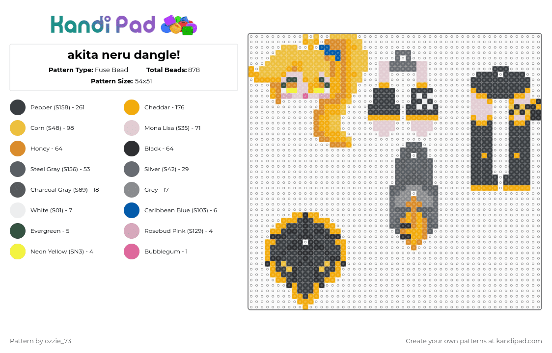 akita neru dangle! - Fuse Bead Pattern by ozzie_73 on Kandi Pad - yellow,orange,gray,akita,neru,akita neru,hatsune miku,dangle,keychain,charm,anime