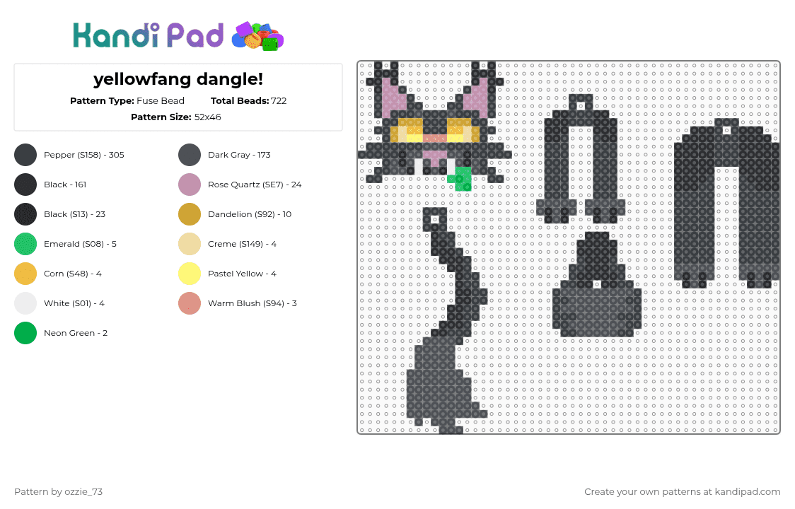 yellowfang dangle! - Fuse Bead Pattern by ozzie_73 on Kandi Pad - black,gray,yellowfang,warriors,cats,cat,keychain,dangle