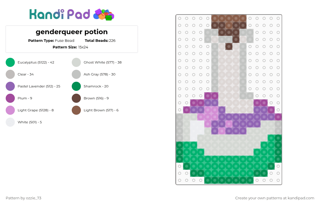 genderqueer potion - Fuse Bead Pattern by ozzie_73 on Kandi Pad - beige,pink,green,genderqueer,pride,flag,charm,potion