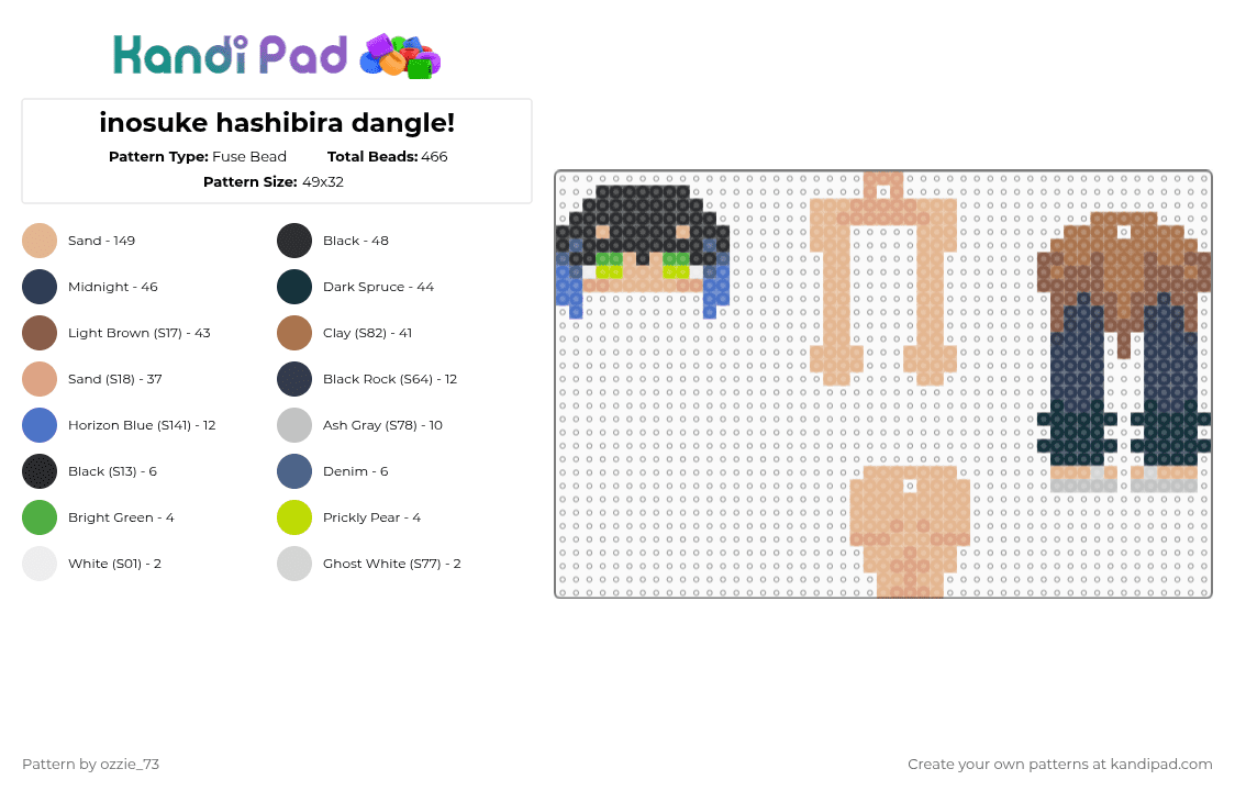 inosuke hashibira dangle! - Fuse Bead Pattern by ozzie_73 on Kandi Pad - beige,tan,inosuke,dangle,keychain,charm,demon slayer,anime,kawaii,cute