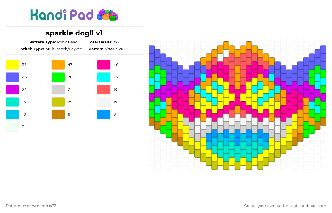 sparkle dog!! v1 - Pony Bead Pattern by ozzie_73 on Kandi Pad - orange,light blue,pink,colorful,sparkledog,dog,wolf,furry,fursona,emo,scene