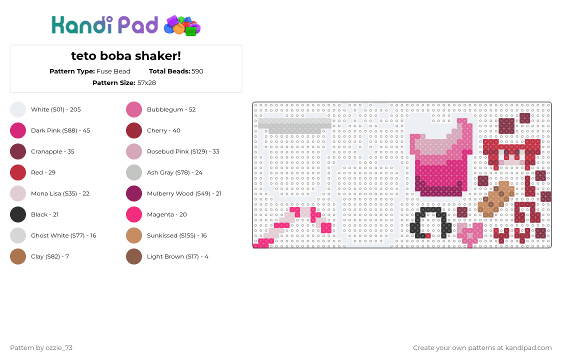 teto boba shaker! - Fuse Bead Pattern by ozzie_73 on Kandi Pad - white,pink,red,teto,kasane teto,vocaloid,music,keychain,charm,anime,shaker