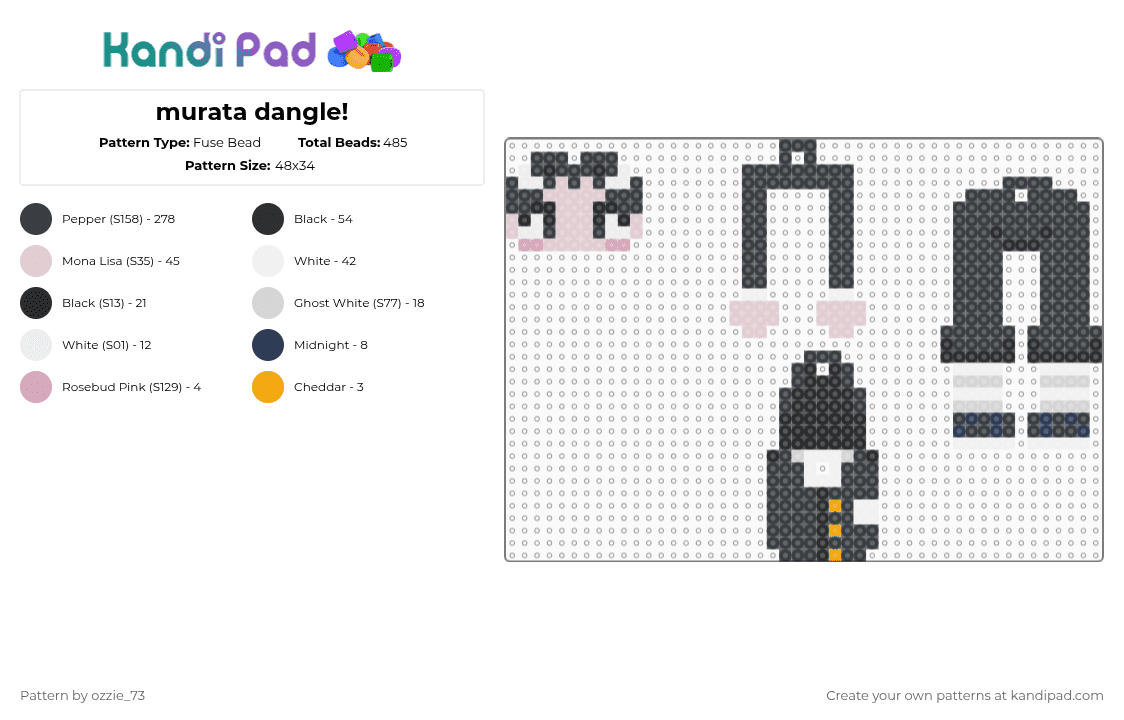murata dangle! - Fuse Bead Pattern by ozzie_73 on Kandi Pad - black,white,purple,murata,dangle,keychain,demon slayer,charm,tanjiro,anime,giyu