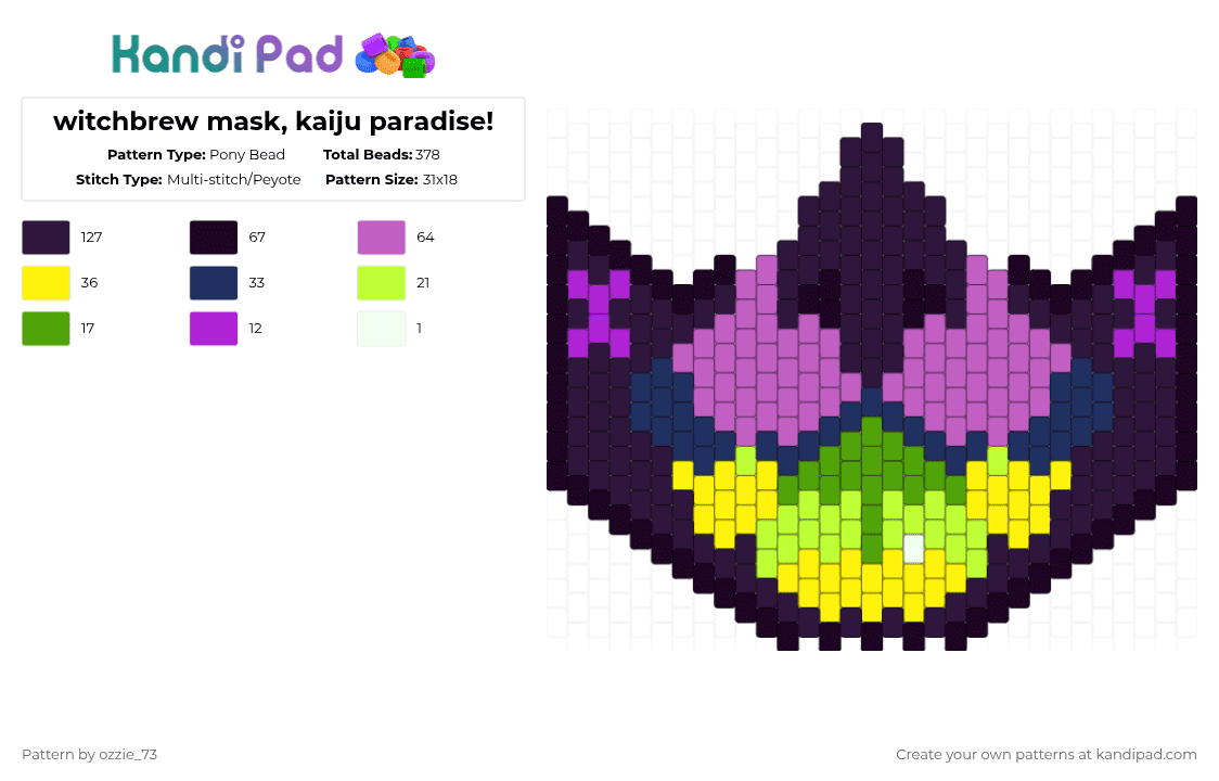 witchbrew, kaiju paradise! - Pony Bead Pattern by ozzie_73 on Kandi Pad - black,pink,purple,yellow,kaiju paradise,roblox,bat,mask,fursona,furry