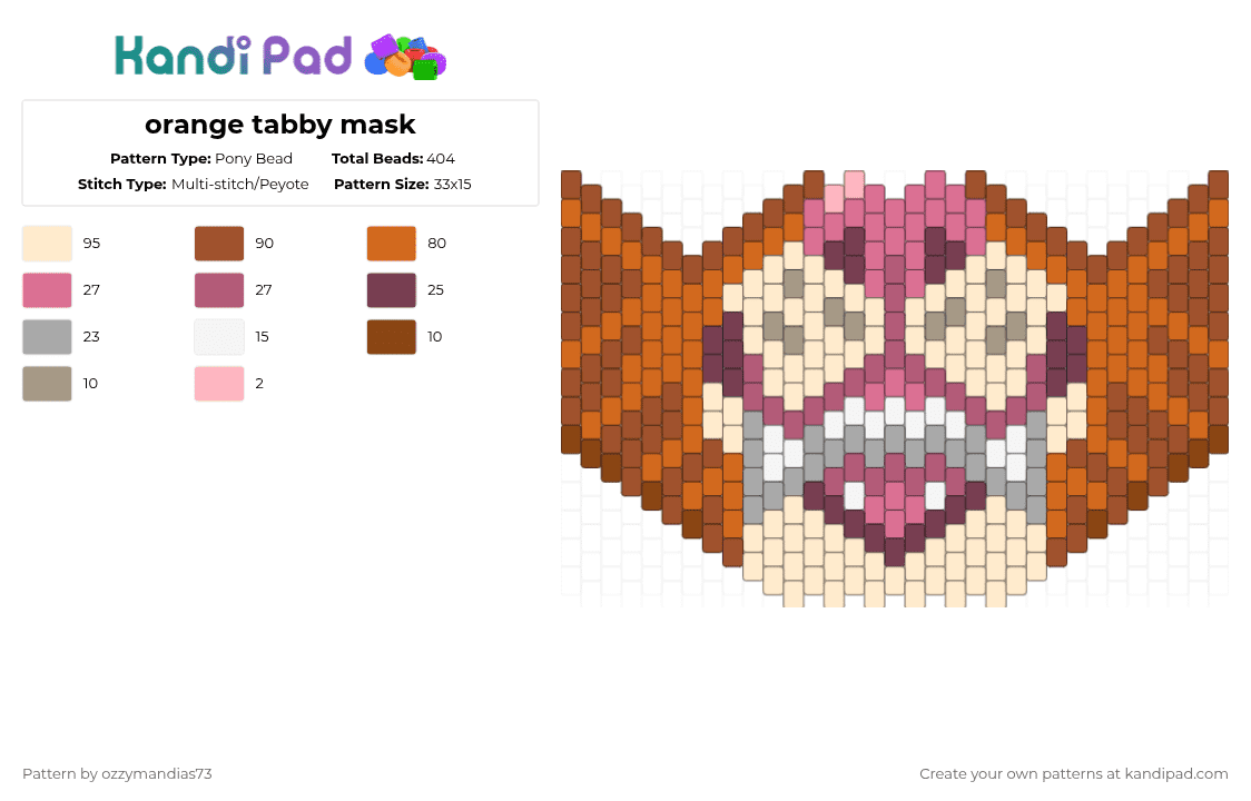 orange tabby mask - Pony Bead Pattern by ozzie_73 on Kandi Pad - red,beige,tabby,cat,striped,mask,furry,therian