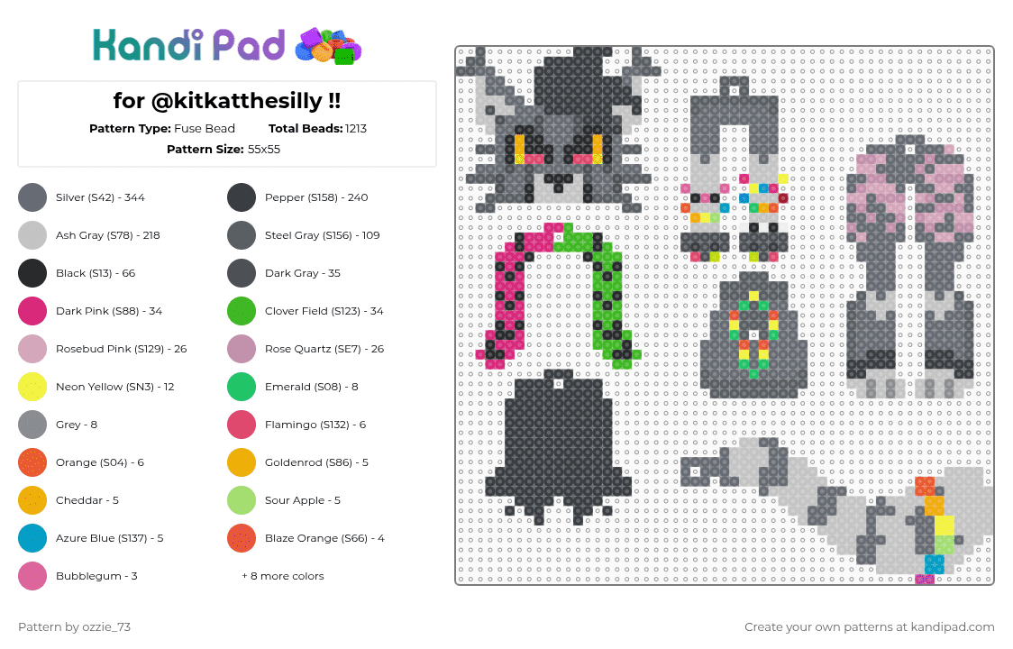 for @kitkatthesilly !! - Fuse Bead Pattern by ozzie_73 on Kandi Pad - gray,beige,pink,dangle,furry,fursona,custom,keychain