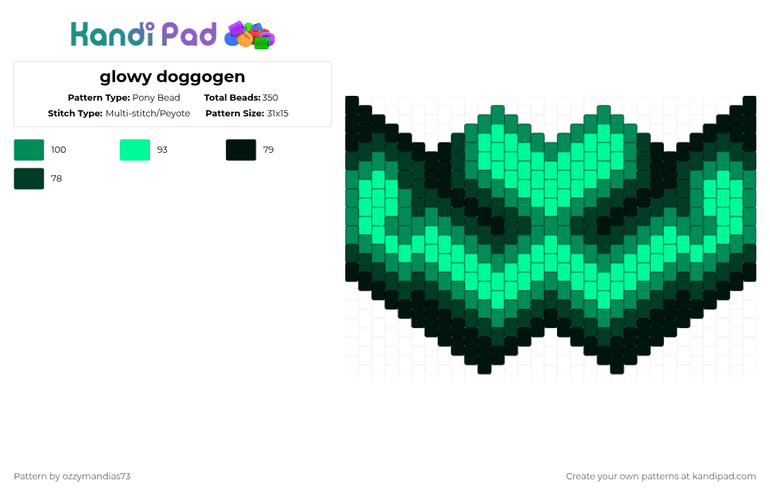 glowy doggogen - Pony Bead Pattern by ozzie_73 on Kandi Pad - green,teal,protogen,wolf,dog,mask,furry,fursona,cyberpunk