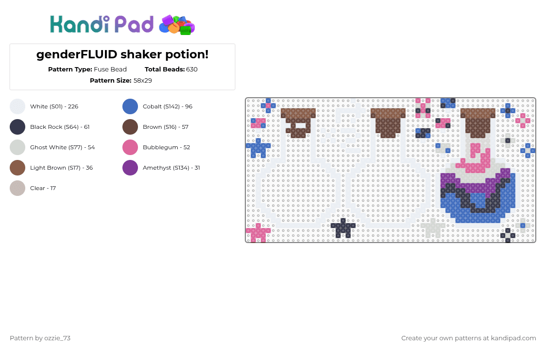 genderFLUID shaker potion! - Fuse Bead Pattern by ozzie_73 on Kandi Pad - white,blue,pink,purple,colorful,genderfluid,pride,shaker,keychain