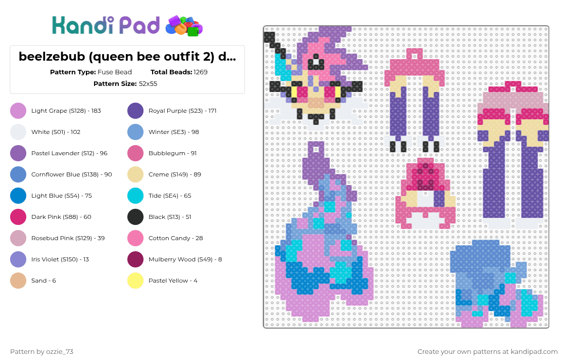 beelzebub (queen bee outfit 2) dangle! - Fuse Bead Pattern by ozzie_73 on Kandi Pad - blue,pink,purple,beelzebub,queen bee,helluva boss,hazbin hotel,hazbin,helluva,anime,sin