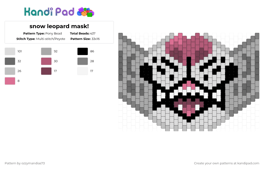 snow leopard mask! - Pony Bead Pattern by ozzie_73 on Kandi Pad - beige,therian,snow leopard,leopard,mask,furry,fursona
