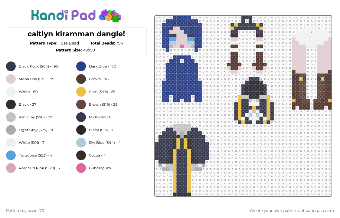 caitlyn kiramman dangle! - Fuse Bead Pattern by ozzie_73 on Kandi Pad - blue,purple,brown,caitlyn,kiramman,caitlyn kiramman,arcane,jinx,arcane league of legends,anime,keychain
