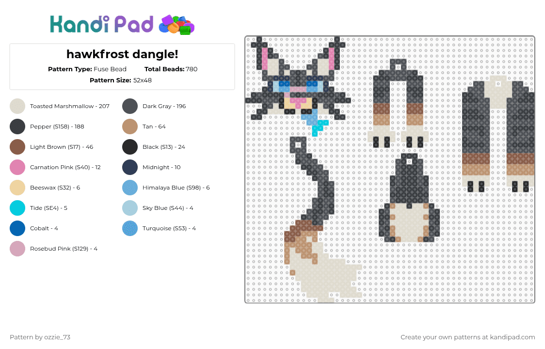 hawkfrost dangle! - Fuse Bead Pattern by ozzie_73 on Kandi Pad - gray,beige,warriors,warrior cats,cats,kawaii,dangle,keychain,cat