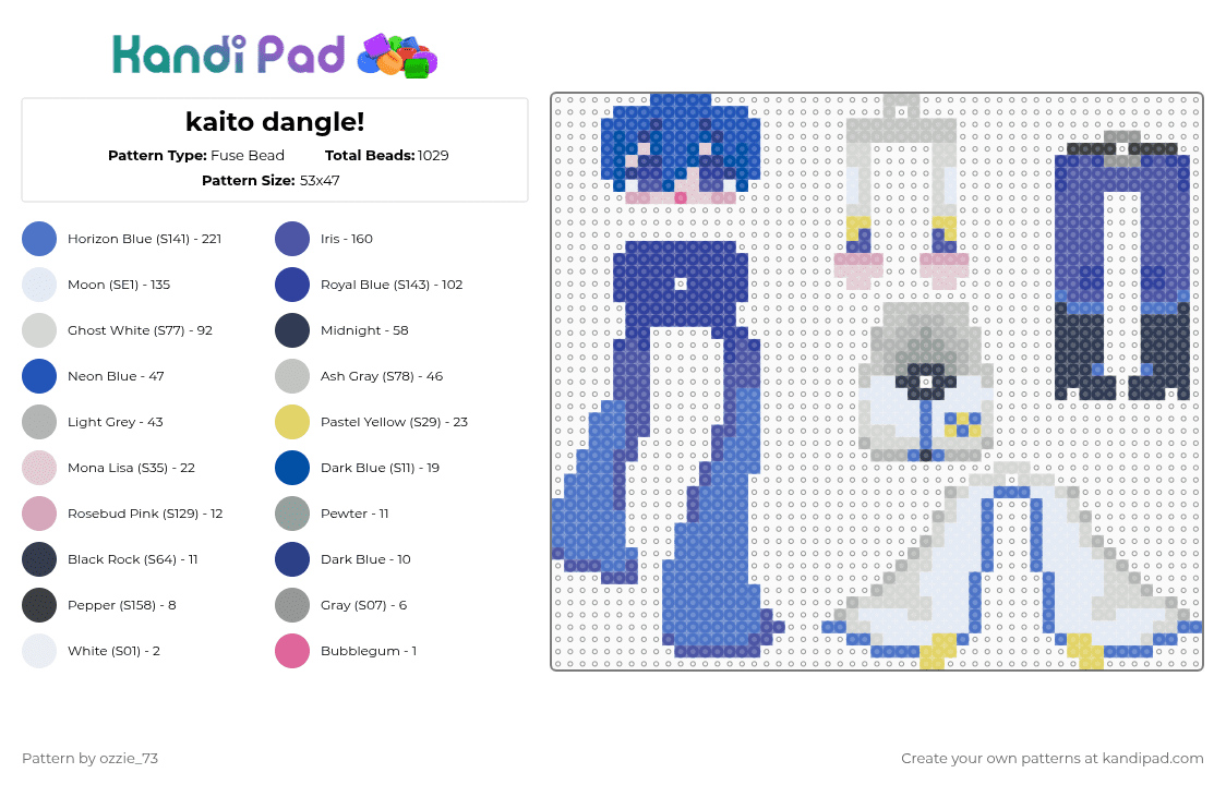 kaito dangle! - Fuse Bead Pattern by ozzie_73 on Kandi Pad - blue,purple,kaito,miku,hatsune miku,kawaii,anime,cute,keychain,music