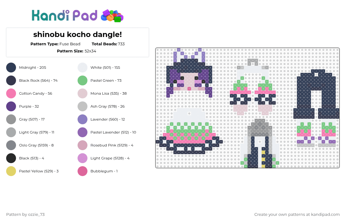shinobu kocho dangle! - Fuse Bead Pattern by ozzie_73 on Kandi Pad - purple,pink,shinobu,shinobu kocho,kocho,demon slayer,demonslayer,anime,keychain,kimetsu no yaiba