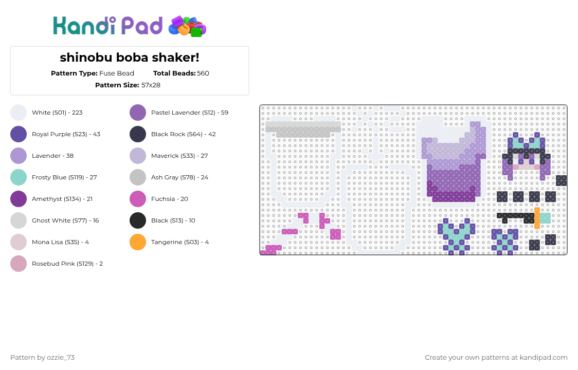 shinobu boba shaker! - Fuse Bead Pattern by ozzie_73 on Kandi Pad - white,pink,purple,shinobu,kocho,shinobu kocho,demon slayer,anime,boba,shaker,keychain