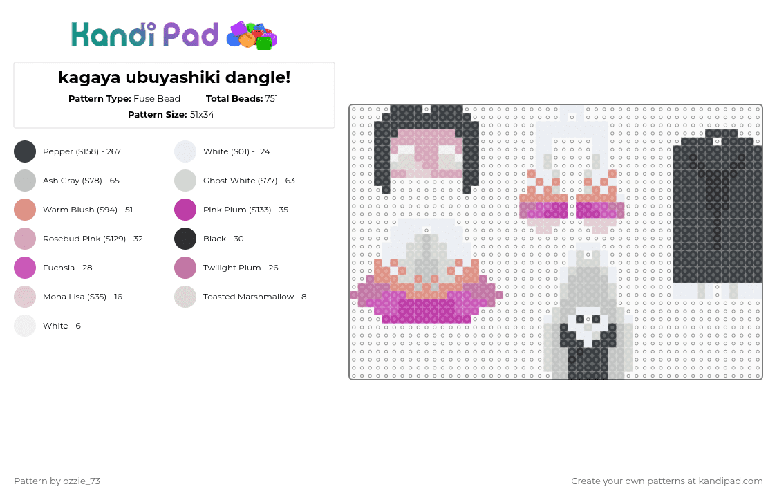 kagaya ubuyashiki dangle! - Fuse Bead Pattern by ozzie_73 on Kandi Pad - pink,beige,ubuyashiki,demon slayer,anime,tanjiro,keychain,dangle,charm,cute