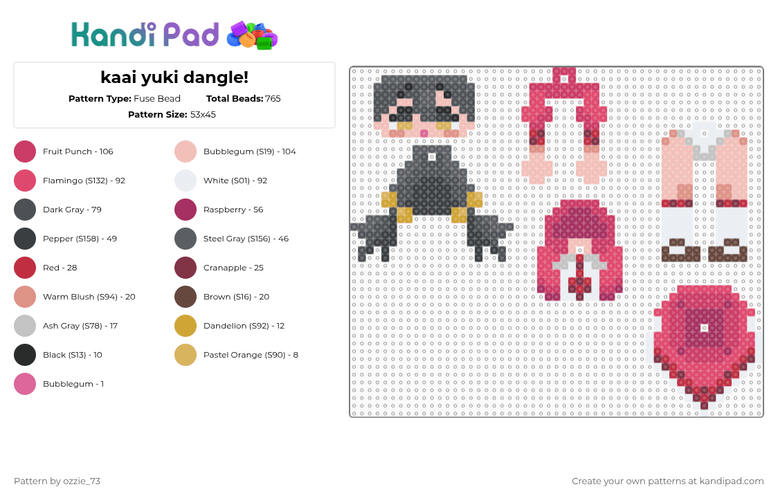 kaai yuki dangle! - Fuse Bead Pattern by ozzie_73 on Kandi Pad - pink,gray,beige,red,kaai yuki,vocaloid,hatsune miku,miku,anime,cute,kawaii,keychain