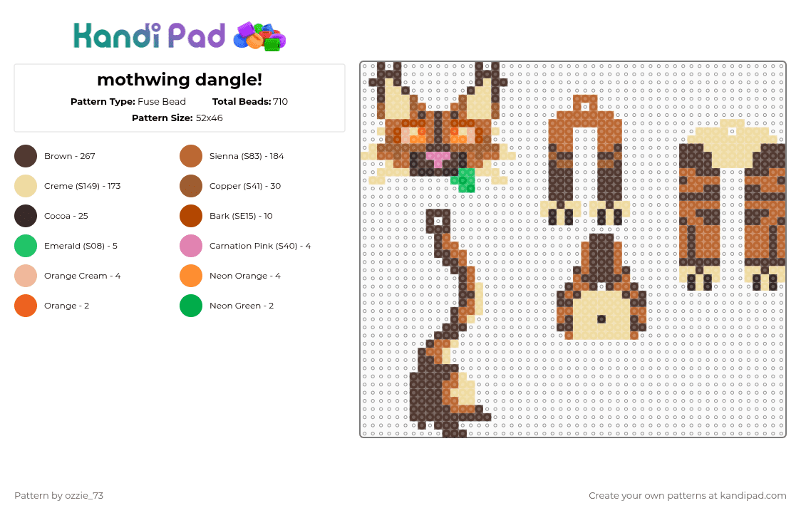 mothwing dangle! - Fuse Bead Pattern by ozzie_73 on Kandi Pad - tan,brown,beige,mothwing,warriors,dangle,book,cat,cats,keychain