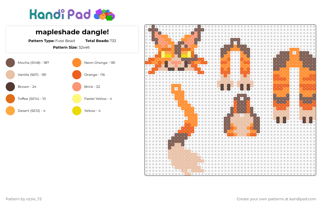 mapleshade dangle! - Fuse Bead Pattern by ozzie_73 on Kandi Pad - orange,beige,tan,mapleshade,warriors,dangle,keychain,cute,cat