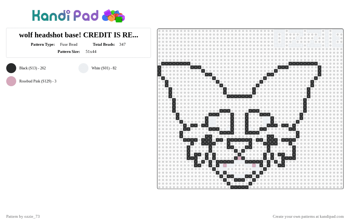 ftu headshot base! (read desc) - Fuse Bead Pattern by ozzie_73 on Kandi Pad - black,white,base,pixelart,wolf,dog,puppy,furry,fursona