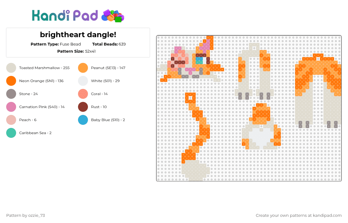 brightheart dangle! - Fuse Bead Pattern by ozzie_73 on Kandi Pad - orange,beige,warriors,cat,dangle,keychain,cute,brightheart,animal,book