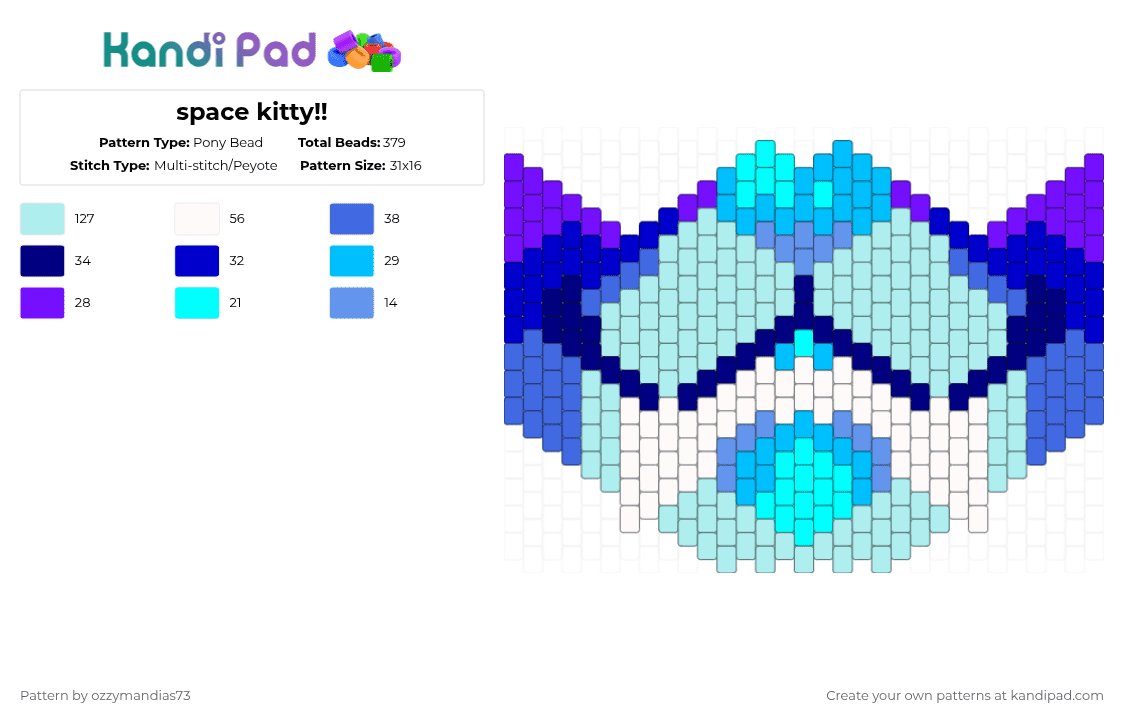 space kitty!! - Pony Bead Pattern by ozzie_73 on Kandi Pad - light blue,space,alien,gnarpy,cat,furry,fursona,therian,galaxy