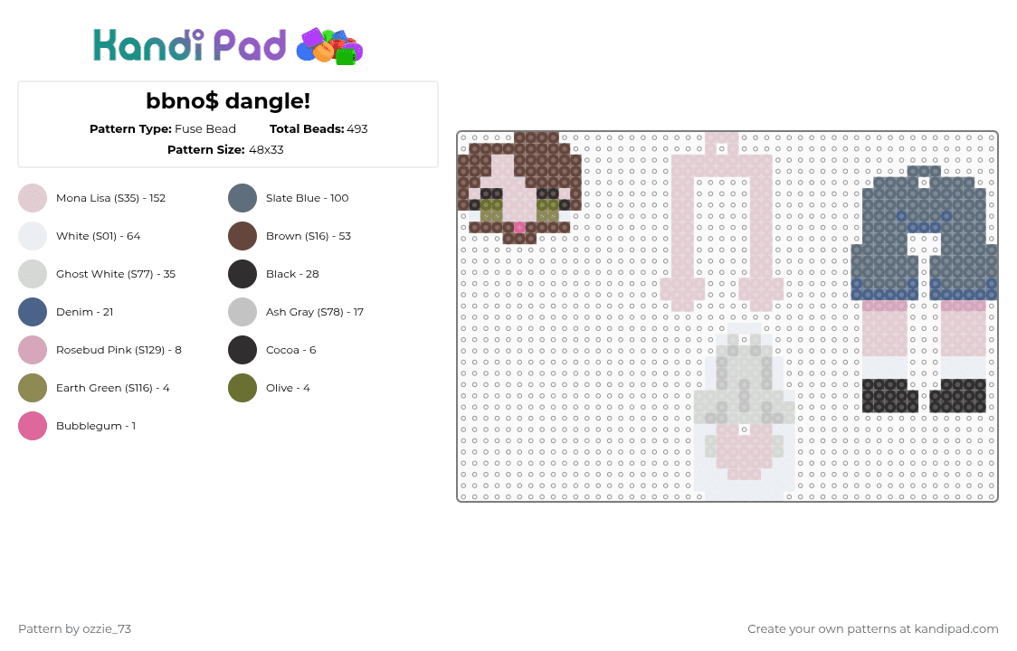 bbno$ dangle! - Fuse Bead Pattern by ozzie_73 on Kandi Pad - white,brown,gray,singer,music,dangle,keychain,chibi,cute,kawaii,ironmouse
