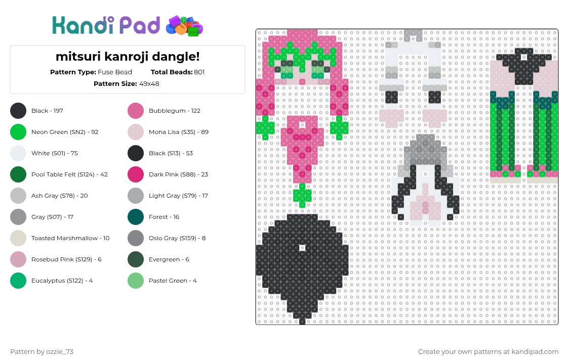 mitsuri kanroji dangle! - Fuse Bead Pattern by ozzie_73 on Kandi Pad - pink,green,mitsuri,mitsuri kanroji,demon slayer,demonslayer,kny,kimetsu no yaiba,keychain,anime