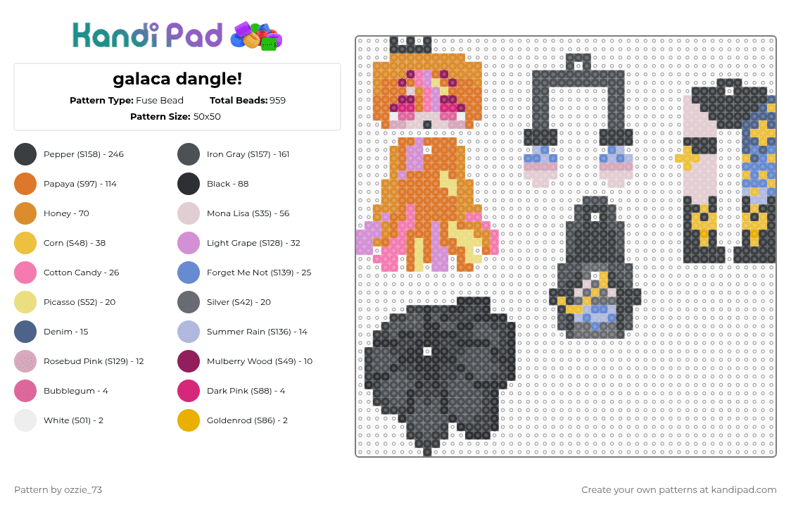 galaco dangle! - Fuse Bead Pattern by ozzie_73 on Kandi Pad - orange,pink,purple,vocaloid,hatsune miku,miku,keychain,charm,anime,kawaii,galaco
