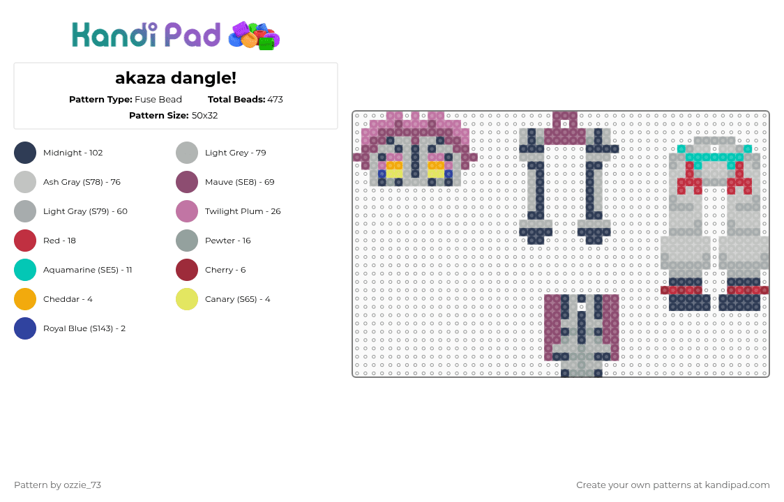 akaza dangle! - Fuse Bead Pattern by ozzie_73 on Kandi Pad - pink,purple,beige,gray,akaza,dangle,keychain,demon slayer,charm,anime,cute,kawaii